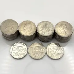 イギリス　50ペンス　エリザベス　新硬貨　薄型　小型　　硬貨 ☆レア イギリス 英国 50ペンス コイン エリザベス女王 8g 27mm