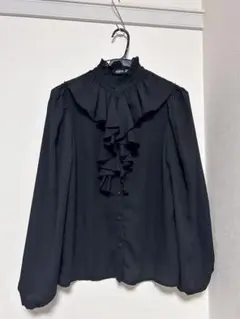 SHEIN フリルネック フォーマル　長袖ブラウス ブラック