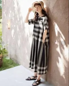 サニークラウズ　チェックをたたんでボーダーワンピース〈レディース〉 サイズMP