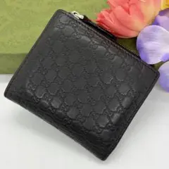 最高峰✨グッチ　二つ折り財布 フラグメントケース 　シマ　GG レザー　黒 最高峰✨グッチ 二つ折り財布 フラグメントケース シマ GG レザー 黒