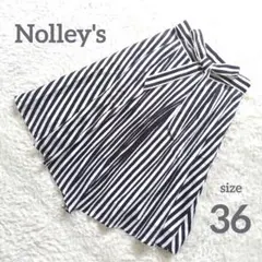 ノーリーズ ストライプフレアスカート ウエストリボン　変形　ひざ丈　36