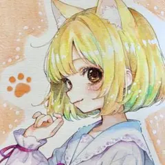 ち*る様 オリジナル　イラスト　アナログ　創作　水彩画　女の子