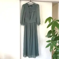 春セール！ZARA⭐️シフォン プリーツ ロングシフォンワンピース　ブルーグリーン