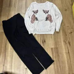 H&M含むスパンコールカットソー 黒パンツセット 110 120