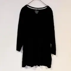 ブラック 長袖Tシャツ M チュニック 薄手 シンプル 無地 体型カバー 長め