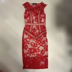 LITTLE MISTRESS ノースリーブレースドレス レッド UK 6