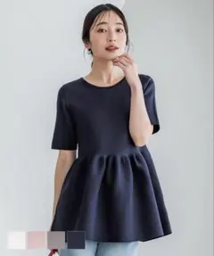 スポンディッシュペプラムニット　ネイビー　S