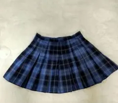 美品 ROMWE チェック柄プリーツ 青