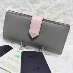レア美品✨プラダ◇RFID三角ロゴタブ二つ折り長財布　グレーピンクバイカラーのサムネイル