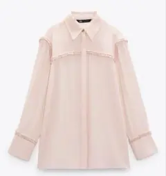 フリル付きピンク長袖シャツ XS