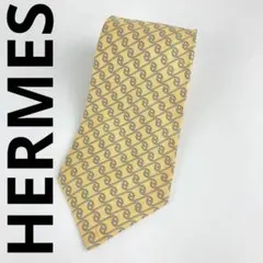 HERMES エルメス ネクタイ シルク 絹 H柄 波 クール 黄色系