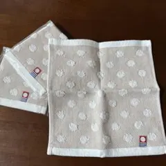 【新品】今治ドット柄タオルハンカチ ベージュ 約20cm3枚セット