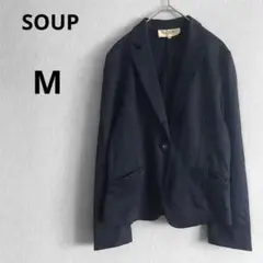 スープ SOUP テーラードジャケット ネイビー　薄手　麻混　9号　M