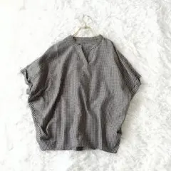 マーブルワルツ ギンガムチェック リネン混スキッパーシャツブラウス Mのサムネイル