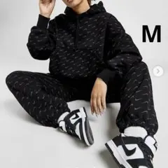 M 新品 ナイキ スウェット 上下 セット 黒 ジョガー フーディ スウッシュ