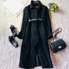 MAXMARA ベルテッドコート 女優襟 ウール混 ベルト ブラック 40 美品✨マックスマーラ ベルテッドコート 超マキシ 女優襟 銀タグ