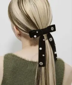 バレッタ　リボン　ベロア