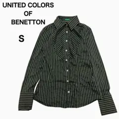 BENETTON❤長袖シャツ S ブラウン ストライプ 綿混 ストレッチ 美品のサムネイル