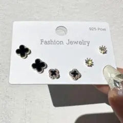 四葉のクローバー　六点3ペアセット　キュービックジルコニアピアス