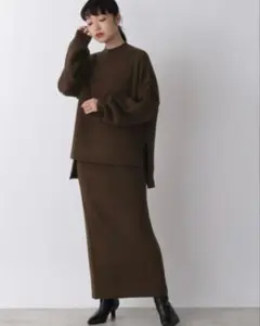 LOWRYS FARM リブキリカエ ブラウン ニット セットアップ