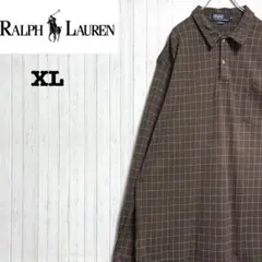 ポロバイラルフローレン　長袖ポロシャツ　チェック　ブラウン　ビッグシルエットXL