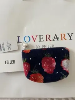 FEILER いちご柄ポーチ ネイビー