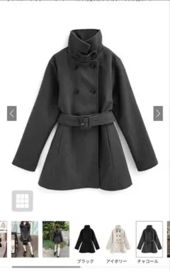 ベルト付きスタンドカラーミドル丈コート　GRL ze836 チャコール