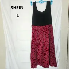 SHEIN [Ｌ] ノースリーブチュニック 黒と赤の水玉 可愛い 古着
