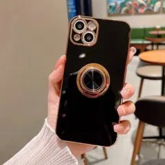 リング付きケース iPhone11ブラック　スマホスタンド スマホリング