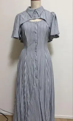 サックスブルー ストライプ ワンピース