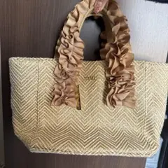 MIAN フリル付きベージュトートバッグ