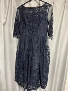 ネイビー　ドレス　刺繍　パーティードレス