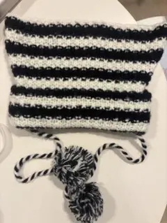ストライプニット帽 猫耳 ぽんぽん付き