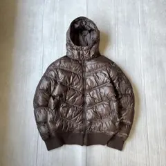 00s OLD UNIQLO プレミアムダウンジャケット 短丈 光沢 茶 L
