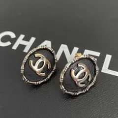 【希少】シャネル ピアス ココマーク バンブー シルバー×ブラック ヴィンテージのサムネイル