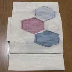 正絹 夏用名古屋帯 白地 六角形文様 幾何学模様