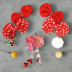 七五三 日本髪 りぼん・お花・和玉セット 子供髪飾り ヘッドドレス