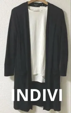INDIVI ブラック ロングカーディガン 長袖 黒 38