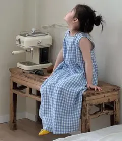新品未使用*水色ギンガムチェック ノースリーブワンピース