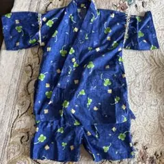 美品　青 クローバー柄 甚平 サイズ130