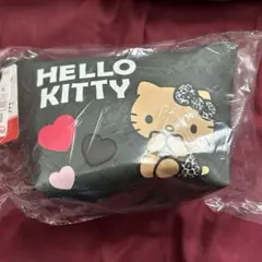 HELLO KITTY ポーチ 黒色 ハート ヒョウ柄