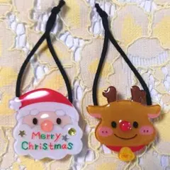 ベビーキッズヘアゴム　クリスマス　サンタ　トナカイ　プラバン　ハンドメイド