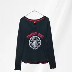 【tommy girl】トミーガール Vネック 長袖Tシャツ コットン 黒 S