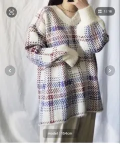 チェック柄オーバーサイズニット