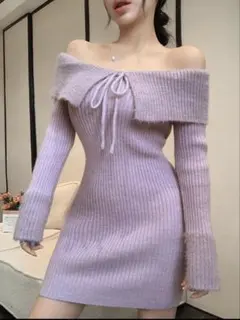 オフショルダーラベンダーミニワンピース Shein / DAZY