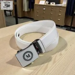 オートロック ベルト レディース Mバックル ホワイト スライド式 ゴルフ