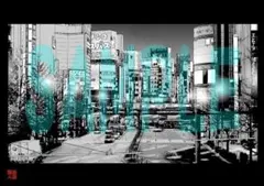 【漫画絵】【新宿_靖国通り⑧】【昼or夜画かを選択可能】【送料込/即日発送】