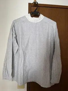 美品サマンサストライプ コットン 長袖シャツ レース襟