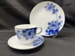 【USED美品】大倉陶園　ブルーローズ　二輪　C&S プレート　トリオ