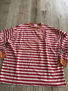 ドラッグストアーズ　赤白ストライプ 長袖Tシャツ キャラクター付き　極美品